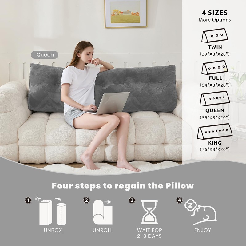 Zelladorra Headboard Pillow for Bed,Triangular Wedge Pillow Headboard Soft Support