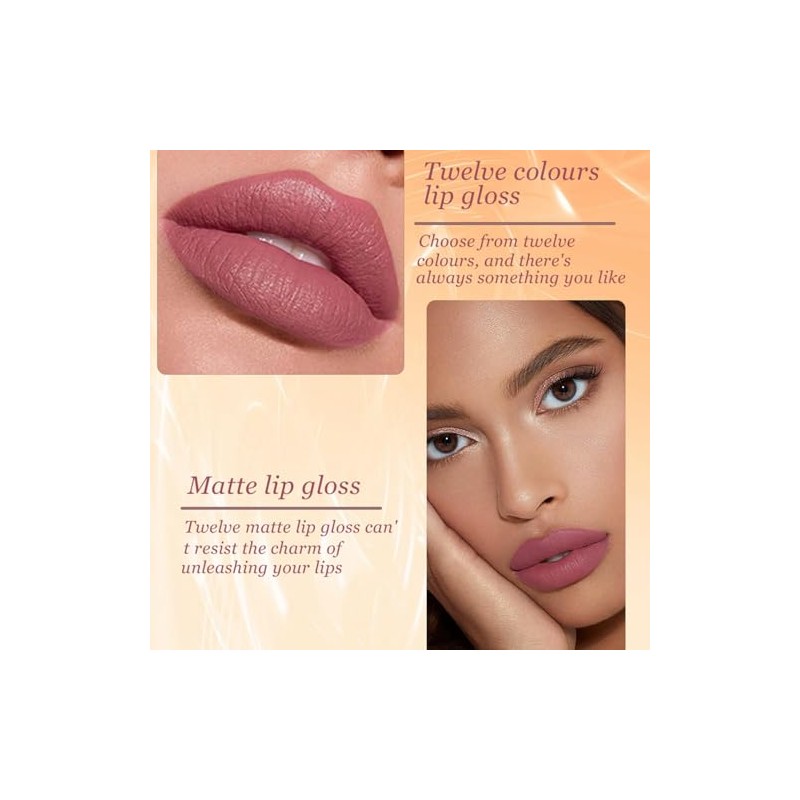 Set de Labiales 12 Piezas, Set de Brillo Labial Mate