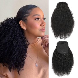 Humistwbiu Afro Kinky Curly Drawstring Ponytail 4C Natural Curly Afro Puff Drawstring Ponytail Extension for Black Women Natural Black 20 Inch