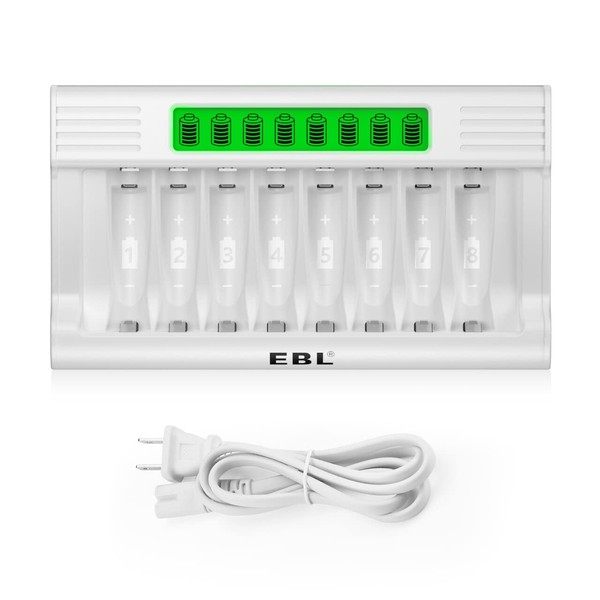 EBL 8 Bay AA AAA Battery Charger, Upgraded Rapid LCD Batteries Charger for NiMH Rechargeable Batteries (Upgraded Charger)