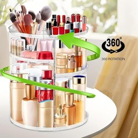 Organizador de Maquillaje Giratorio 360- Porta Cosméticos Ajustable  Caja de exhibición de acrílico, caja de almacenamiento para baño, tocador,...    