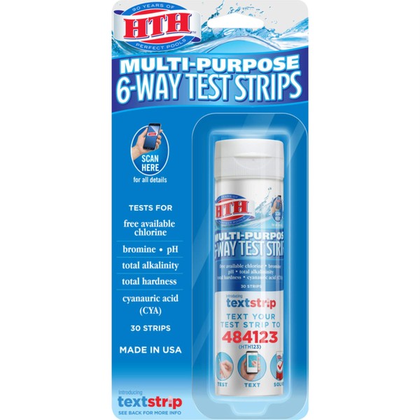 HTH 1274 Multi-Purpose 6-Way Test Strips Swimming Pools Chemical Tester, 30 ct