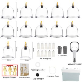 XSQD 12 Stück Schröpfset Behandlungs, Magnettherapie U-förmiges Cupping Set, Vakuumgastank mit Druckpistole, Tragbarer Aufbewahrungsbox Schröpfgläser, Chinesische Massage Ermüdung und zu Lindern