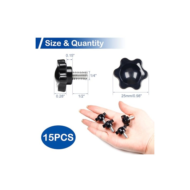 MroMax - 15 tuercas de pulgar moleteadas roscadas de 1/4