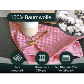 ZOLLNER Set of 5 Cotton Tea Towels in 46 x 70 cm - Super Absorbent and Robust Kitchen Towels - Washable up to 60 °C - in Red Checked - Catering Quality - Oeko Tex Certified