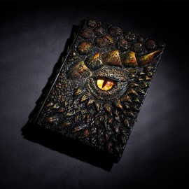 Dragon Secret Journal 3D Dragon Embossed Engraving Writing Notebook Retro Fantasy Journal Vintage Antique A5 Blank Paper Notepad Dragon Eye Keychain Gift (Gold Dragon)