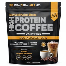 MariGold Café con colágeno rico en proteínas - Latte de moca con colágeno, sin lácteos, 20 g de péptidos de colágeno de tipo I y III de animales...   