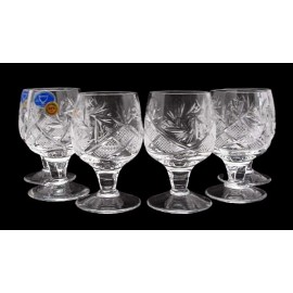 Neman Russian Cut  Crystal Shot Glasses on Short Stem 1.7oz (50 ml). Set of 6