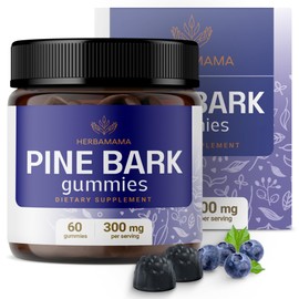 HERBAMAMA HERBAMAMA Pine Bark Extract Gummies - 300mg French Maritime Pine Bark Tree for Antioxidant Support - Vegan, Non-GMO Pinus Pinaster Supplement - 60 Pectin-Based Blueberry-Flavored Chews
