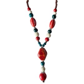 Fuvirou Boho Hippie Colorful Chunky Ceramic Beads Strand Necklace for Women, Vintage Bohemian O Ring Circle Charm Long Y Necklace Statement Jewelry Gift (Ceramic necklace-4)