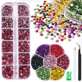 BLINGINBOX 2 Boxes of Flatback Rhinestones Nail Gems, Round Glass Gems for DIY Clothes Shoes, Non Hotfix Rhinestones, 8870pcs Mixed Sizes from 1.4mm to 6.6mm (A3Rose)…