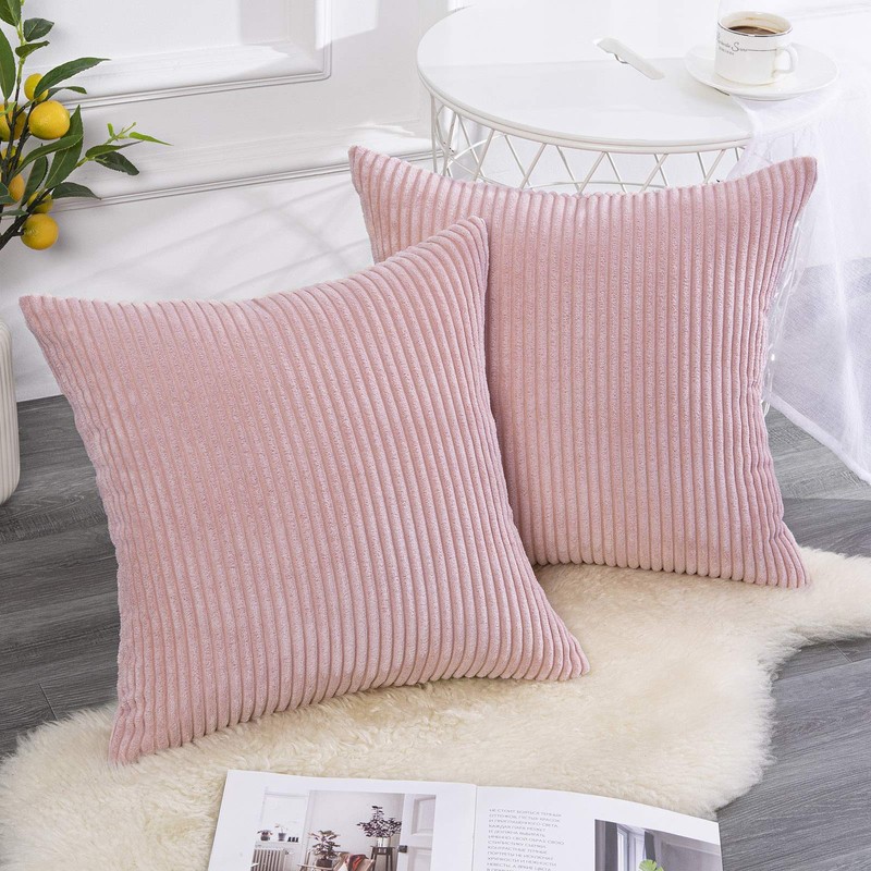 Topfinel Set of 2 Striped Corduroy Square Throw Pillow Case