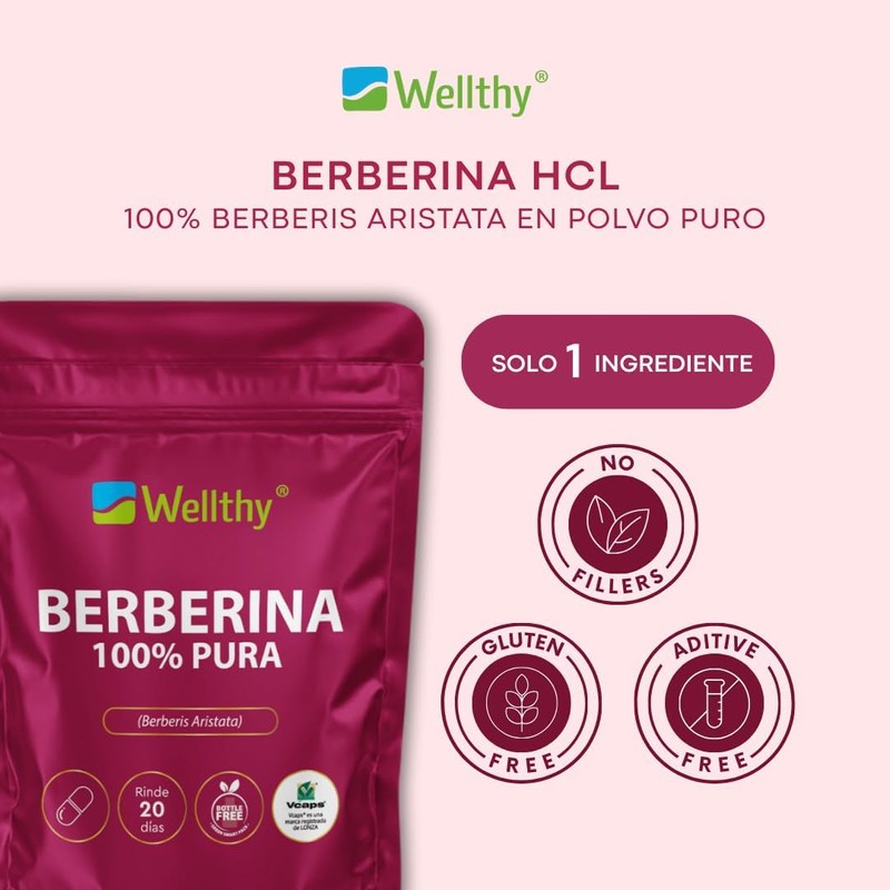 Wellthy Pure Berberine 500mg Supplement – 100% Berberis Aristata, 40