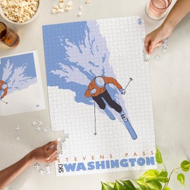 Stylized Skier, Stevens Pass, WA (1000 Piece Puzzle, Challenging Jigsaw Puzzle for Adults, Made in USA)