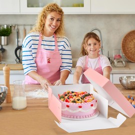 DOYIDE 12Pcs Cake Boxes, 12x12x6 Inches Pink Bakery Boxes with Window, Large Disposable Cake Carrier Container for Pastries, Pie, Cookies, Chocolates, Cupcakes Dessert Boxes