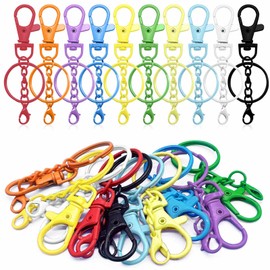 Pack of 100 Key Rings with Chain, Key Ring Make Yourself, Key Rings Small, Key Ring for Crafts, Key Ring Rings, Carabiner Hook with Swivel for DIY