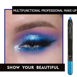 Blue Glitter Eyeshadow Pencil, Shimmering Bright Blue Eye Shadow Stick, Creamy Metallic Glitter Eyeliner Eyeshadows, Smooth Highly Pigmented Hot Colour for Eye Makeup