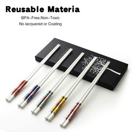 Chopsticks, 5 Pairs Chopsticks Reusable, Bone China, Dishwasher Safe, 9 1/2 Inches Chop Sticks Gift Set