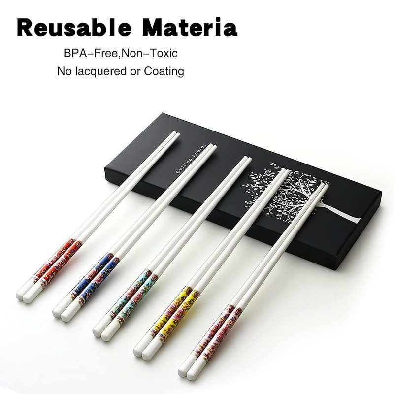 Chopsticks, 5 Pairs Chopsticks Reusable, Bone China, Dishwasher Safe, 9
