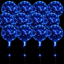 12 Packs LED Balloons Birthday Christmas Party Light Up Balloons 15 Inch Clear Glow in the Dark Balloons Globos Bobo Balloons with Rope Lights for Party Wedding Decorations (Blue)