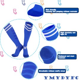 YMYDYFC Kids Soccer Socks Toddler Soccer Socks Boys Girls Athletic Socks Youth Knee High Socks 4-12Years Black/Blue/Fluorescent Green_3pack Medium(8-12Years