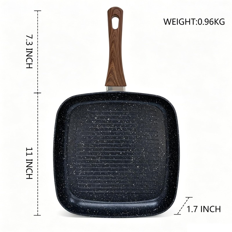 YYJINGYOU 11 inch Nonstick Grill Pan for Steak, Granite Coating