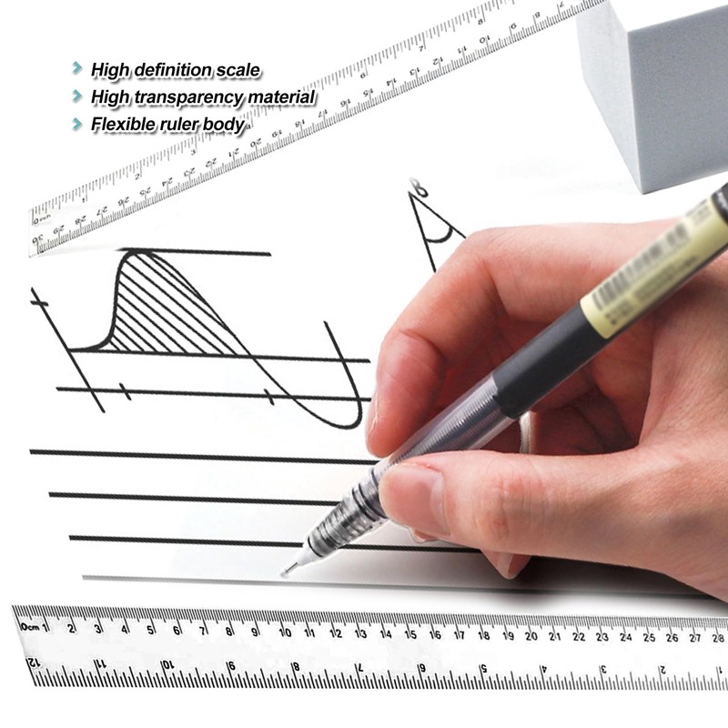 Plastic Ruler 30 cm Pack of 10 Transparent Plastic Straight