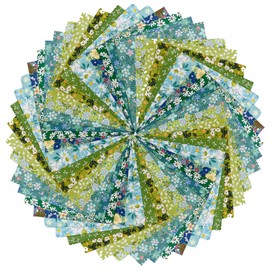8"x 8" 50 PCS 100% Cotton Floral Fabric Squares Bundles Quilting Supplies for Sewing DIY & Quilt Beginners_Green