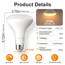 TJOY 12 Pack BR30 Led Bulbs 65W Equivalent, Dimmable Indoor Flood Lights Bulb, E26 Base, 2700K Soft White, 9W, 800 LM, Recessed Lighting Bulb for Ceiling, Recessed Can, Living Room and Kitchen