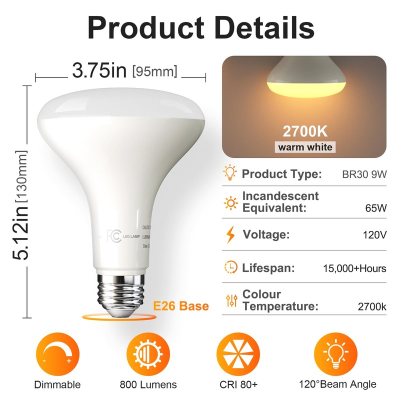 TJOY 12 Pack BR30 Led Bulbs 65W Equivalent, Dimmable Indoor
