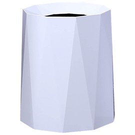 Luxurious Nordic Trash Can - Open Top Geometric Garbage Can - Double Barrel Trash Bin - Waste Basket w/Removable Plastic Bin - Living Room, Bedroom, Bathroom Trash Can - 8L/2.1Gal Garbage Bin, White