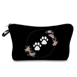 Livel lhood Puppy Paw Makeup Bag Cute Small Makeup Organizer Bag Travel Toiletry Zipper Pouch Birthday Christmas Puppy Gift for Dog Lovers Floral Paw Cosmetic Bag for Women