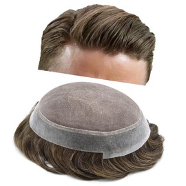 Hair Wonders Toupee For Men Hair Pieces Real Human Hair Fine Mono Mens Toupee Hair Replacement System For Men Natural Hairline Hair Piece For Men7x9 Medium light density 4ASH#