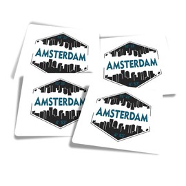 Vinyl Square Stickers (Set of 4) 10cm - Amsterdam Netherlands Map Travel Cityscape for Laptops, Tablets, Luggage, Scrap Booking, Fridges #59113