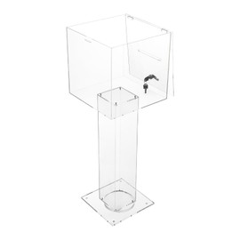 Floor Standing Ballot Box, 12 X 12 Inch Acrylic Donation Box Tall Tithing Box Offering Box Ballot Box Church Donation Box with Lock & Keys for Donation & Ballot (Clear)