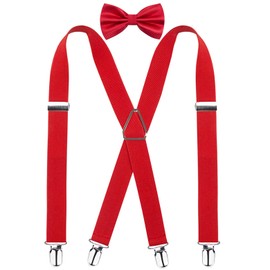Alizeal Elastic Comfy Mens Bow tie and Braces Set X Shape Adjustable Braces, Red