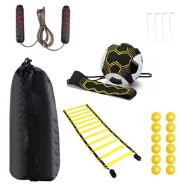 Geeyae Soccer Agility Training Equipment Set, Speed Training Equipment, Including 1 Agility Ladder, 12 Disc Cones, 1 Solo Soccer Trainer, 1 Jump Rope, 4 Steel Stakes and 1 Carrying Bag