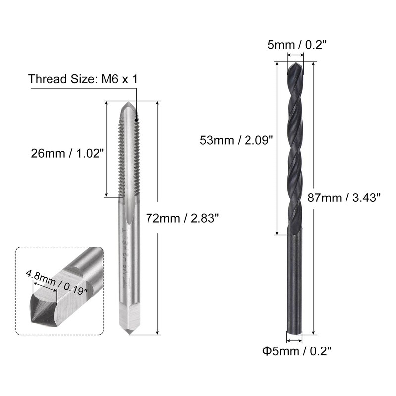 sourcing map Metric Tap and Drill Bit Set, M6 x