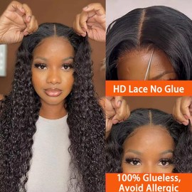 Wear and Go Glueless Wig Deep Curly Lace Front Wig Human Hair Pre Plucked 180 Density 6x4 HD Pre Cut Lace Glueless Wig 3 Seconds To Wear Curly Wig 26 Inch