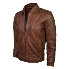 Men's Brown Real Lambskin Leather Jacket, Black (US, Alpha, Medium, Regular, Regular, Brown-Wax)