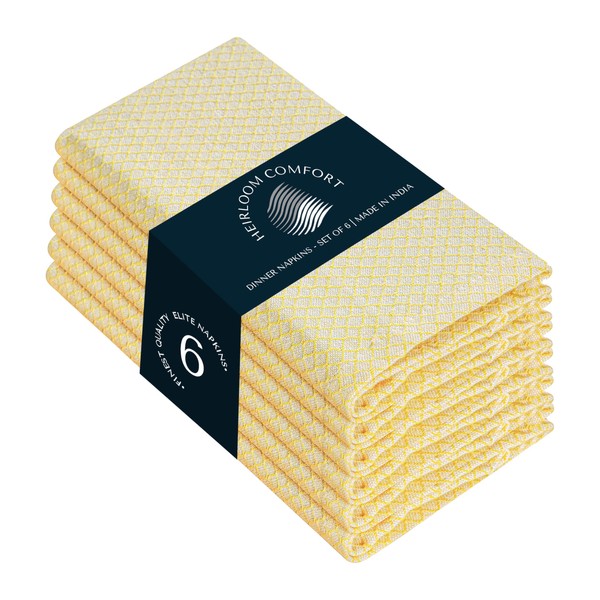 HEIRLOOM COMFORT Lemon Yellow Honeycomb Weave Cloth Napkins Set of