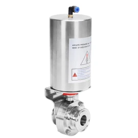 DERNORD 1.5 Inch Tri Clamp Sanitary Butterfly Valve, Pneumatic Actuator Valve SS304 with Single Acting (1 Inch Tube OD)