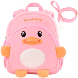 Lifelix Toddler Backpacks for Girls 2-4 Cute 3D Kids Duck Schoolbag with Baby Leash for Small Preschool Kindergarten Bookbag Cartoon Mini Travel Bags 10inch (Pink)