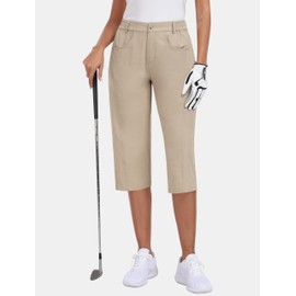 MoFiz Women's Capri Pants with Pockets Outdoor Golf Hiking Capris Summer Quick Dry Elastic Waist Capris Khaki M