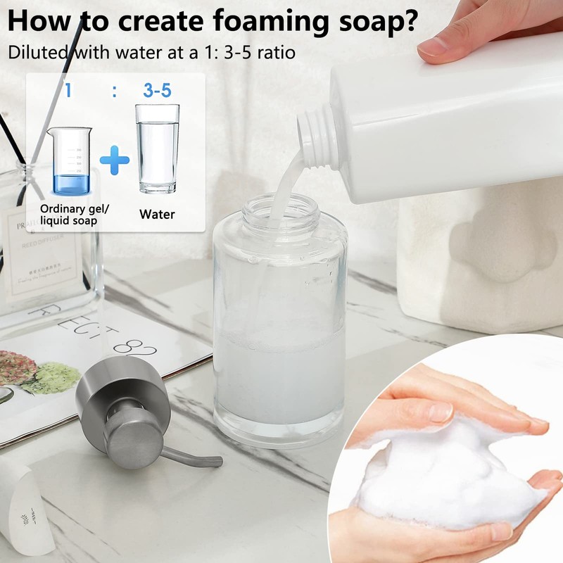 Foaming Soap Dispenser Set, 12 Oz Glass Hand Soap Dispenser