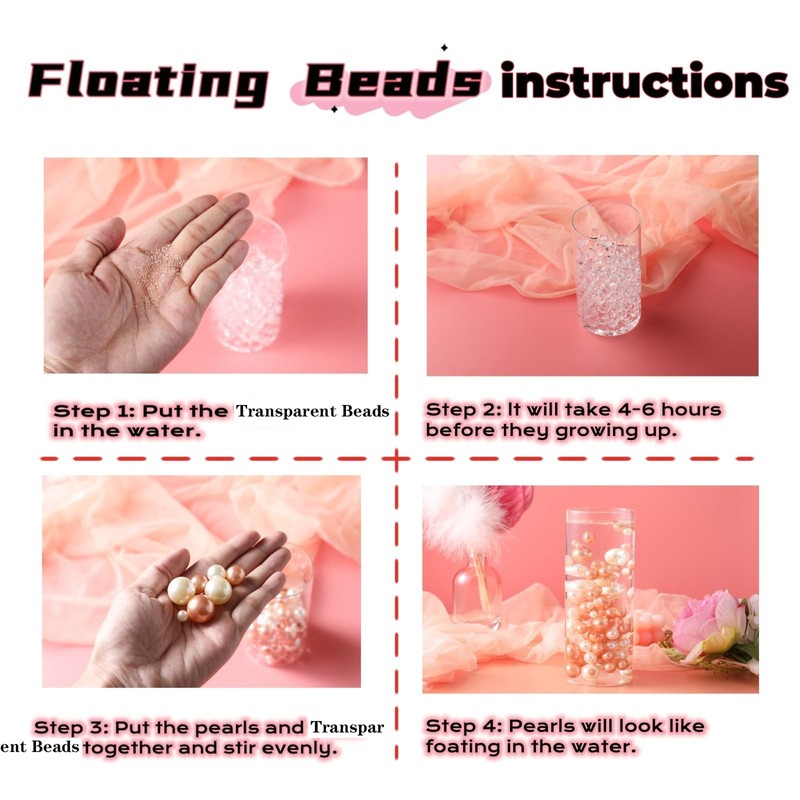 314Pcs Floating Pearls for Vases Filler, 20/14/10/8mm No Hole Pearls