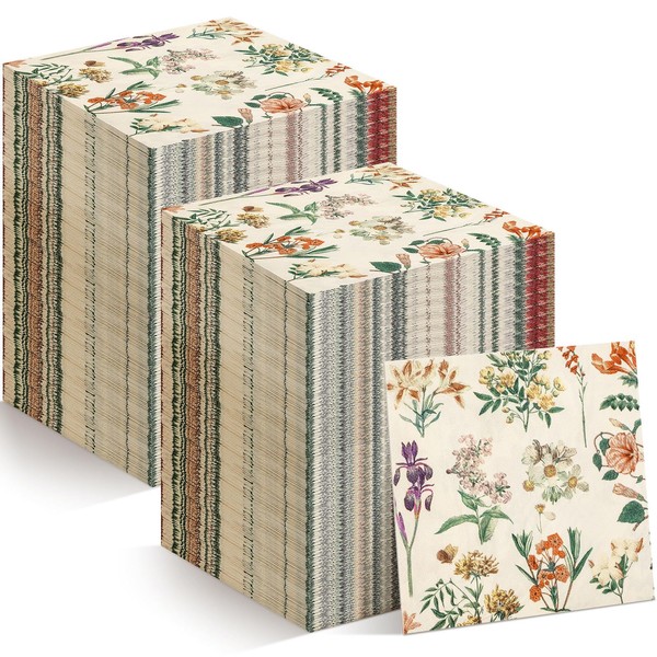 Tatuo Floral Paper Napkins Watercolor Floral Guest Napkins Vintage Wild Flower Disposable Hand Towels Flower Decorative Paper Guest for Bathroom Wedding Birthday Party (100 Pieces, 6.5 x 6.5 Inch)