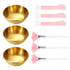 9 Pcs Esthetician Facial Supplies Set 3 Gold Facial Bowls, 3 Facial Brushes, 3 Facial Spatula Estheticians Face Mask Cosmetic Applicators for Women Facial Mask Mixing Kit