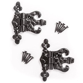 Pair of Heavy Black Cast Iron Unequal Hinges | Add Antique Style to Doors
