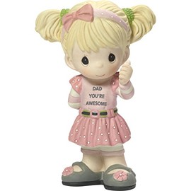 Precious Moments My Dad's Awesome Girl With Thumbs Up Bisque Porcelain Home Decor Collectible Figurine 173005